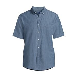 NEW George Poplin Collared Short Sleeve Dress Work Shirt size XL in Blue Stretch